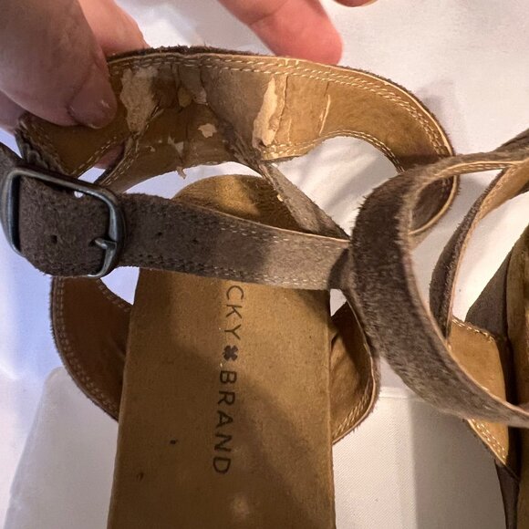 Lucky Brand Wedge 2 1/2" Heels-Suede Ankle Strap Buckle-Taupe/Tan-Size 8 1/2 - Picture 11 of 14